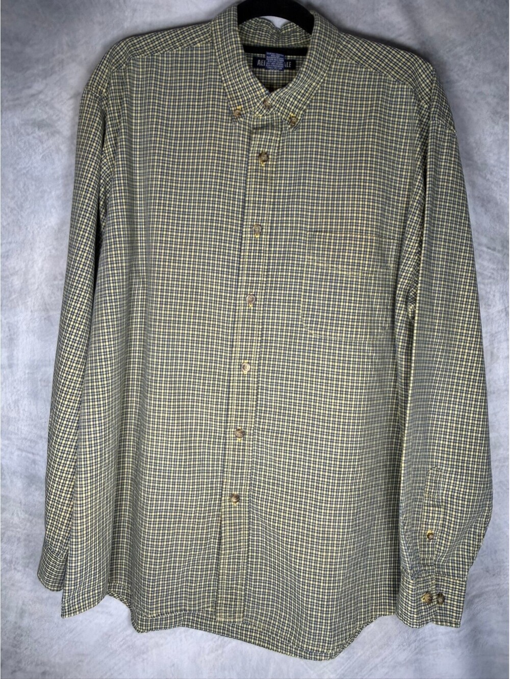 Vintage Y2K Aeropostale Men's Large Button Down Shirt Blue Yellow Check